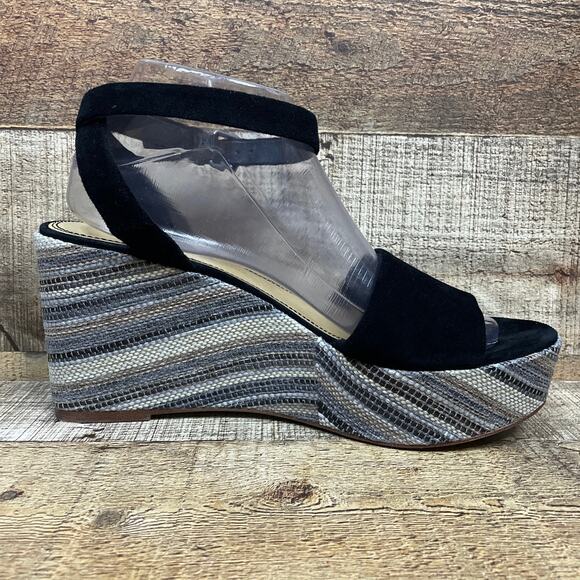 Splendid Felix Platform Wedge Sandals Ankle Wrap Neutral Stripe Black Size 9.5 - Picture 3 of 13